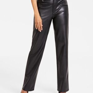 INC Faux Leather Straight Leg Stylish Pants Black Size 12